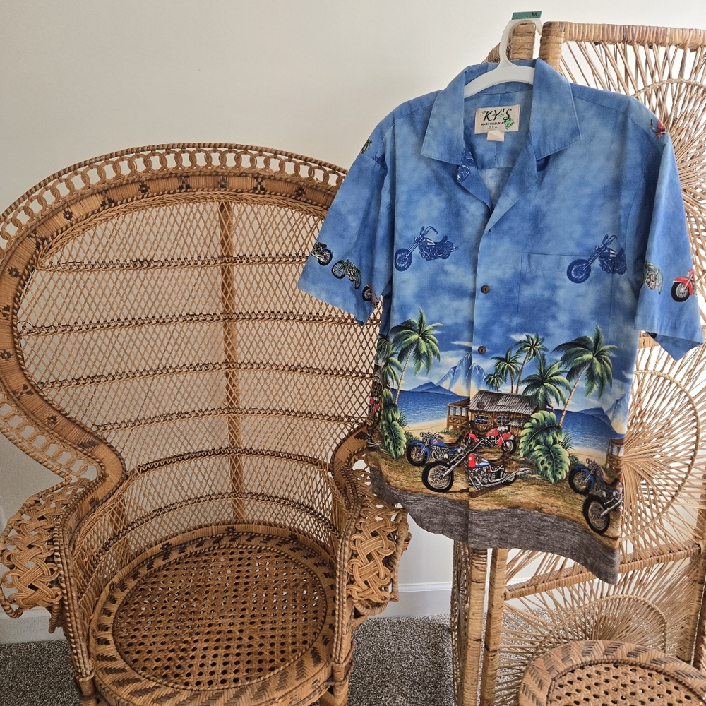 Aloha Friday Shirt Hawaiian Mens M Front Button Welt Pocket Motorcycles Beach